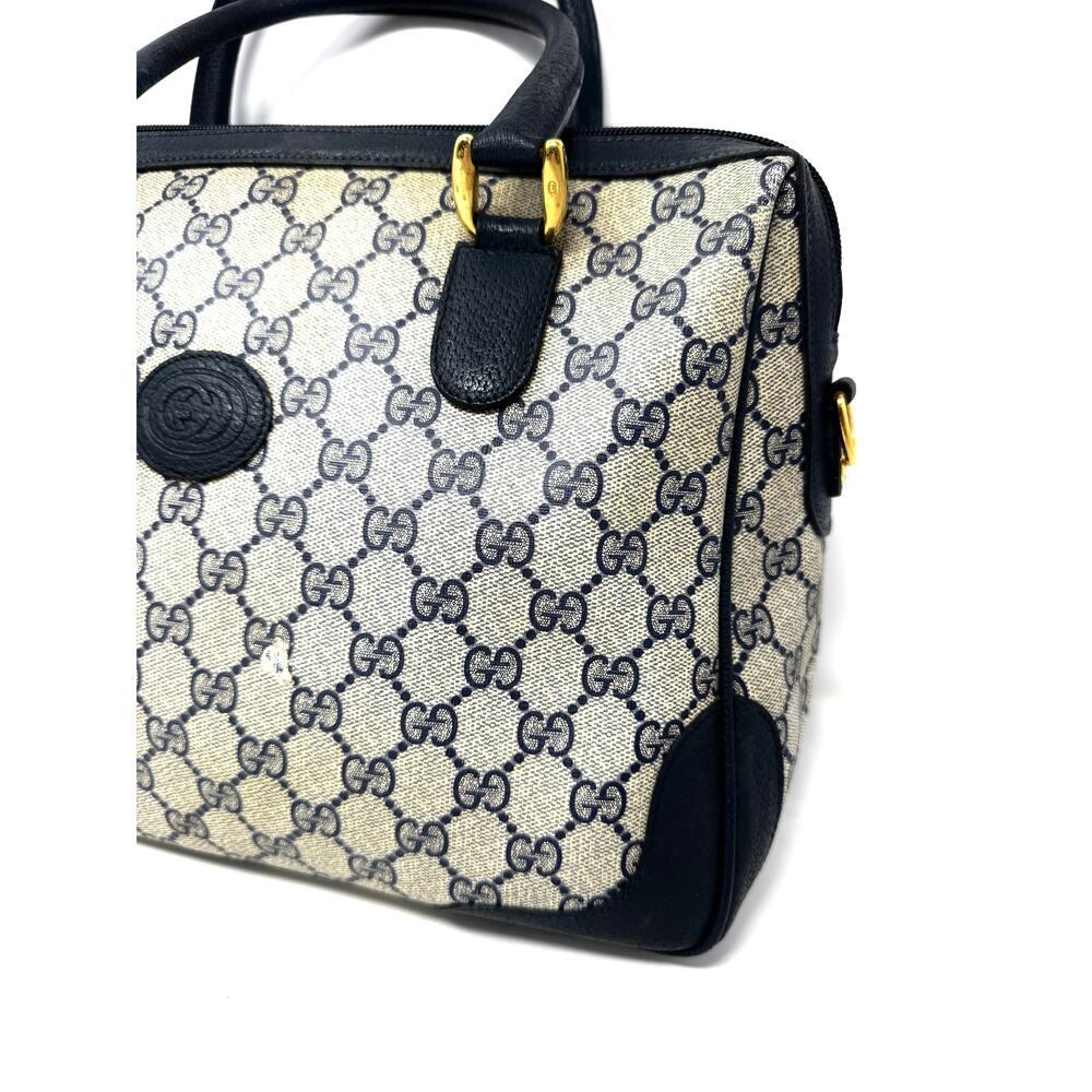 Gucci Vintage GG Supreme Navy Boston Bag – Monogram Canvas Leather Top Handle - Picture 3 of 14
